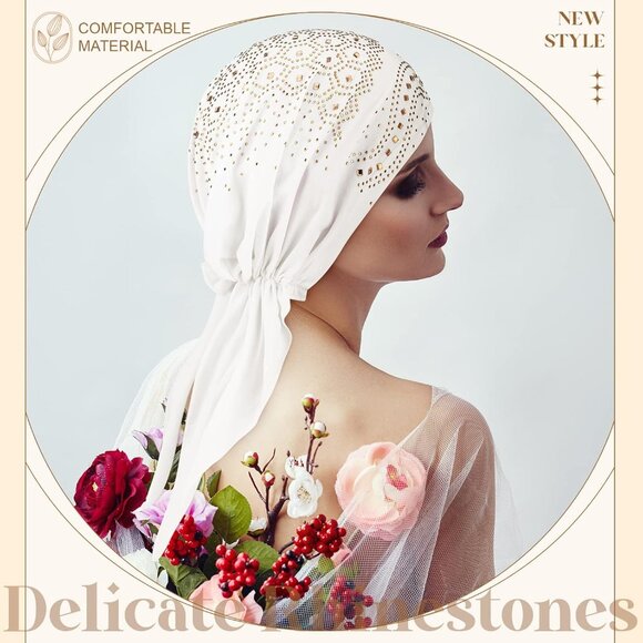 6 Packs Rhinestone Head Scarf Stretchy Head Wrap Women Bandana Beanie Pre Tied D - Picture 2 of 6